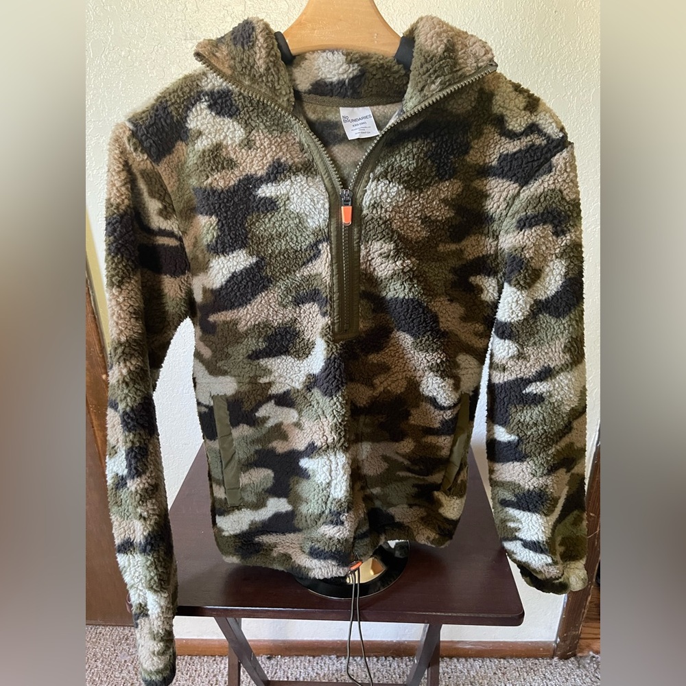 No Boundaries Green Camouflage Fleece Jacket